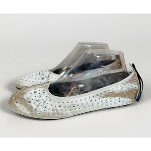 ZARA Silver Rhinestone Sparkly Ballet Flats Slip On Shoes Women US 7.5 EU 38 NEW